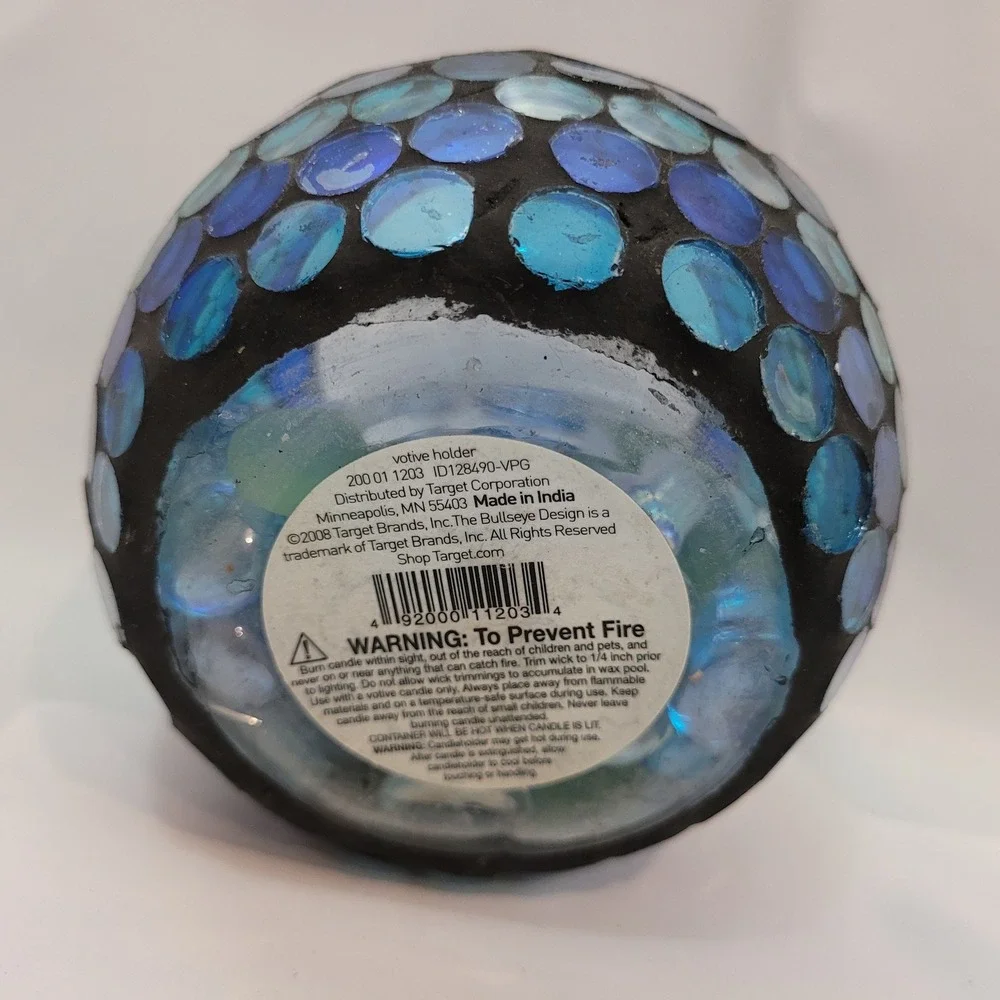 Target Votive Holder Blue Teal Mosaic Glass Gem Round Tea Light Candle Bowl 2008